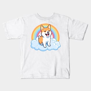 Cute Canaan Dog Rainbow Cloud Kawaii Puppy Kids T-Shirt